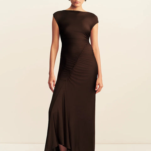 Shona Joy - Miro Gathered Maxi Dress in Ristretto