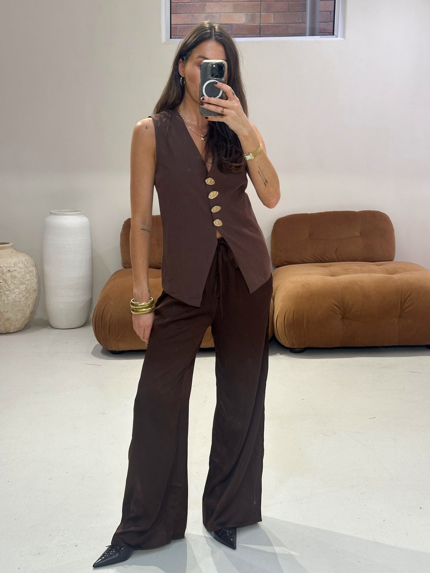 By Frankie -  Vest and Satin Set in Chocolate
