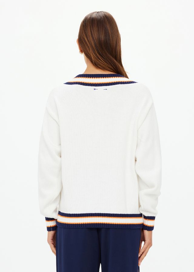 
                      
                        The Upside - Josette V Neck Knit Sweater in White
                      
                    