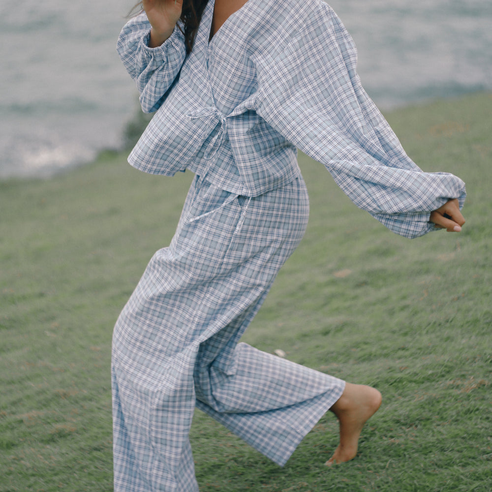 
                      
                        Bare Road - Chloe Tie Pant in Cloud Plaid
                      
                    