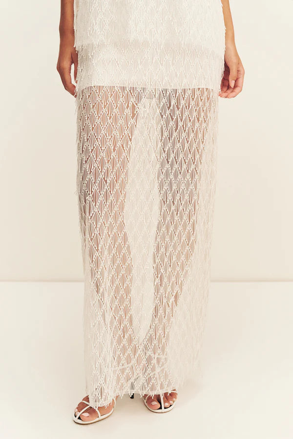 Shona Joy - Talitha Fringe Maxi Skirt in Ivory