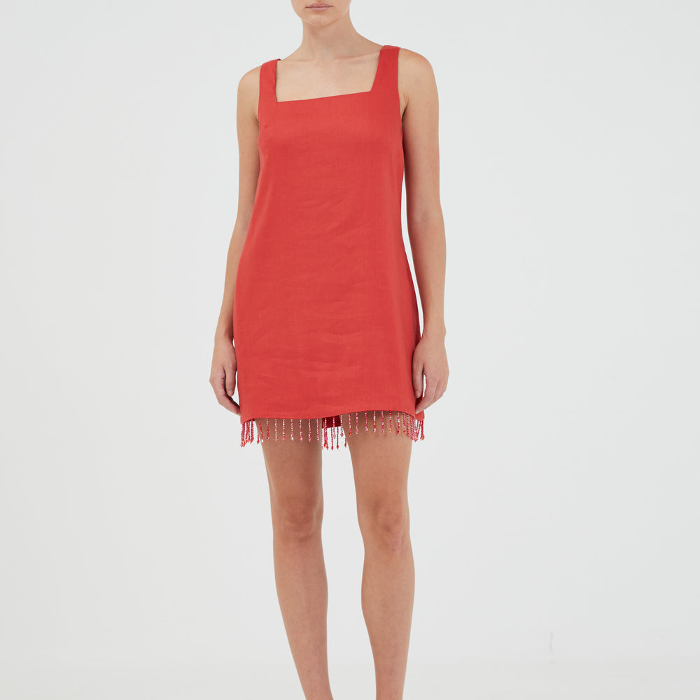 Third Form - Flame Linen Mini Dress in Grenadine