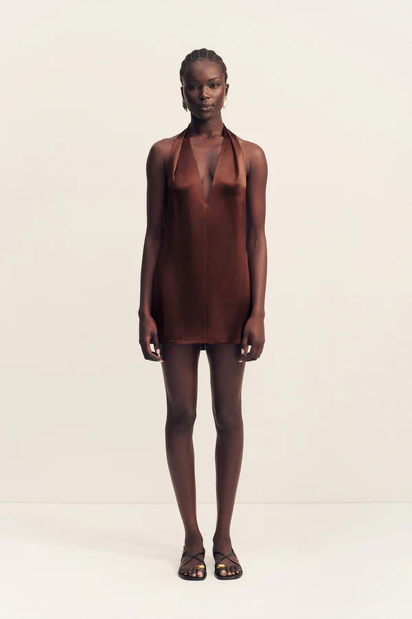 Shona Joy - Savanna High Neck Mini Dress in Coffee