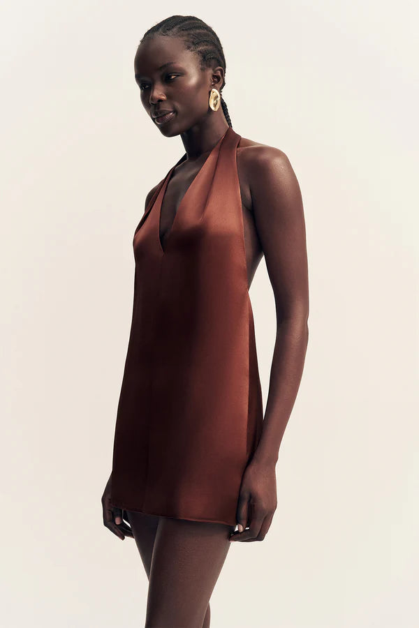 Shona Joy - Savanna High Neck Mini Dress in Coffee