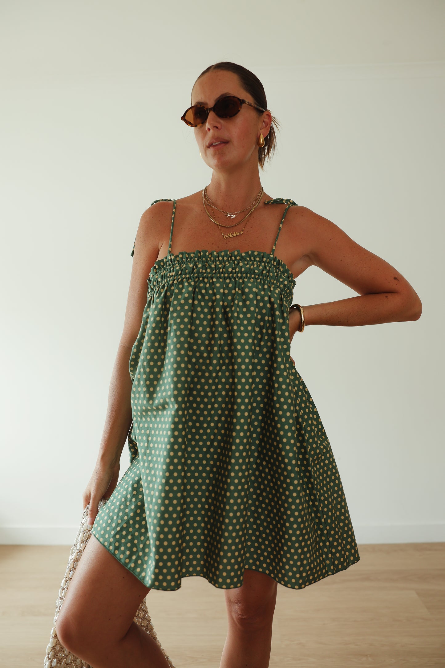 häll störe - Dotty Dress in Green + Yellow