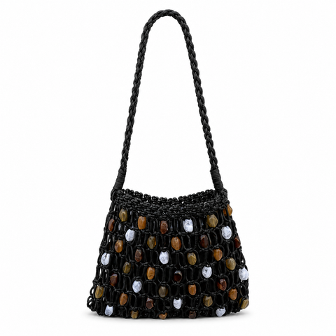 We Are Emte - Tulum Macrame Beaded Bag in Black