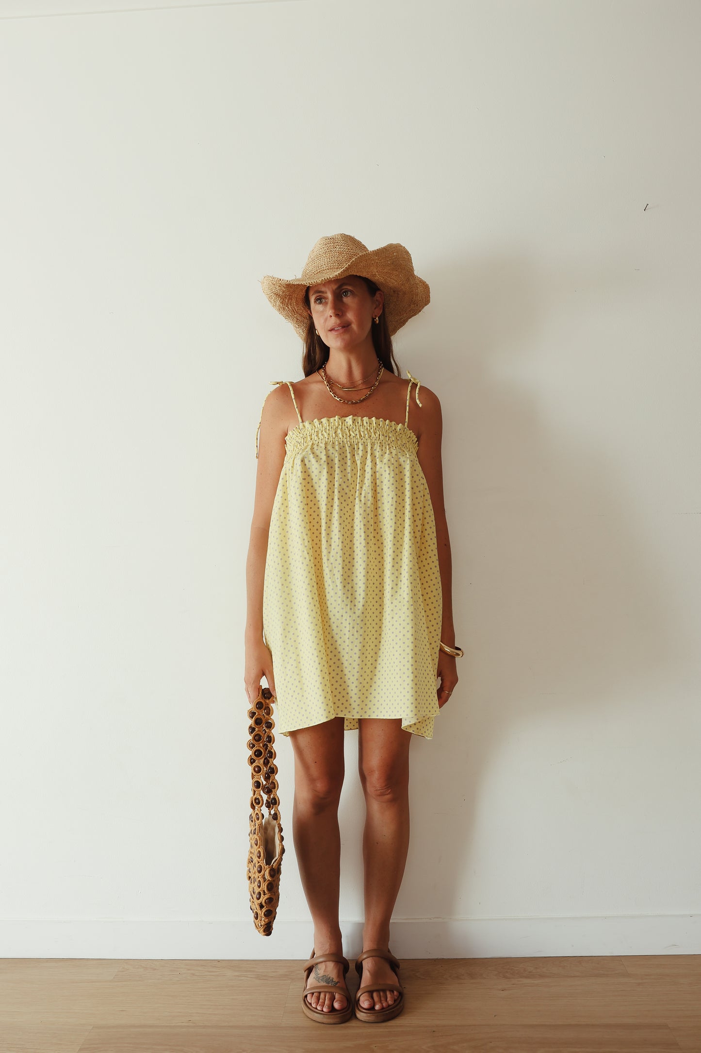 häll störe - Dotty Dress in Butter Yellow + Lilac