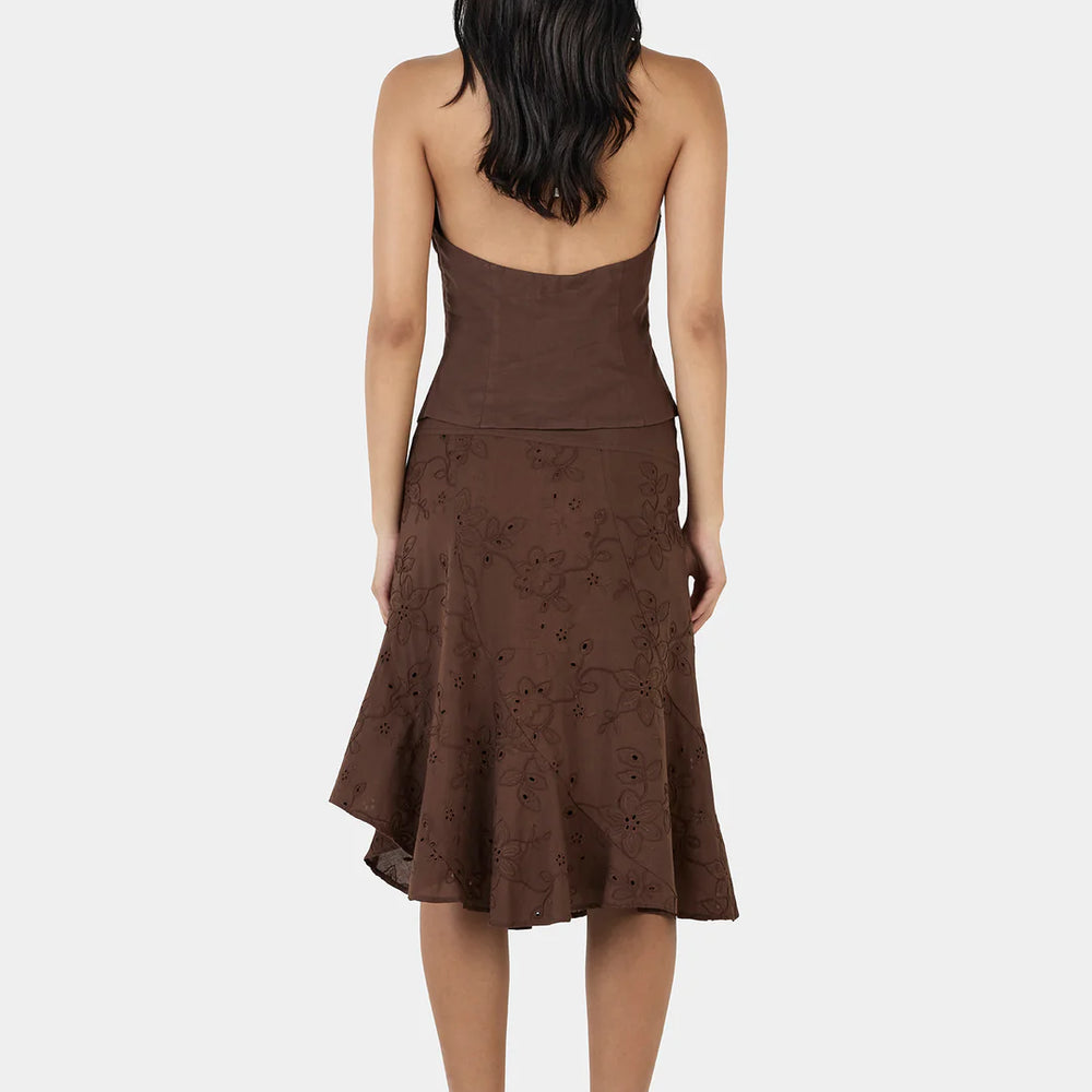 Ownley - Jasmine Midi Skirt in Chocolate Anglaise