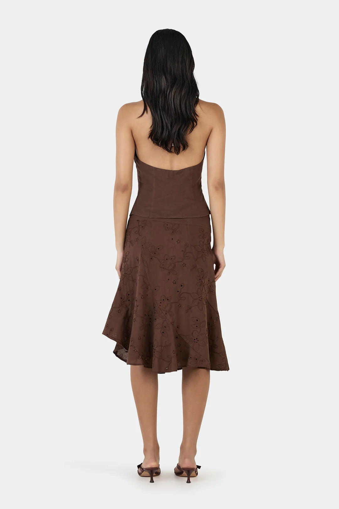 Ownley - Jasmine Midi Skirt in Chocolate Anglaise
