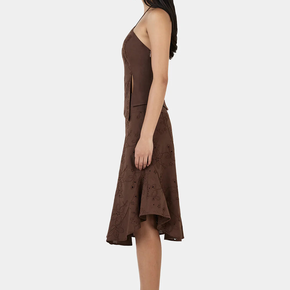 
                      
                        Ownley - Jasmine Midi Skirt in Chocolate Anglaise
                      
                    