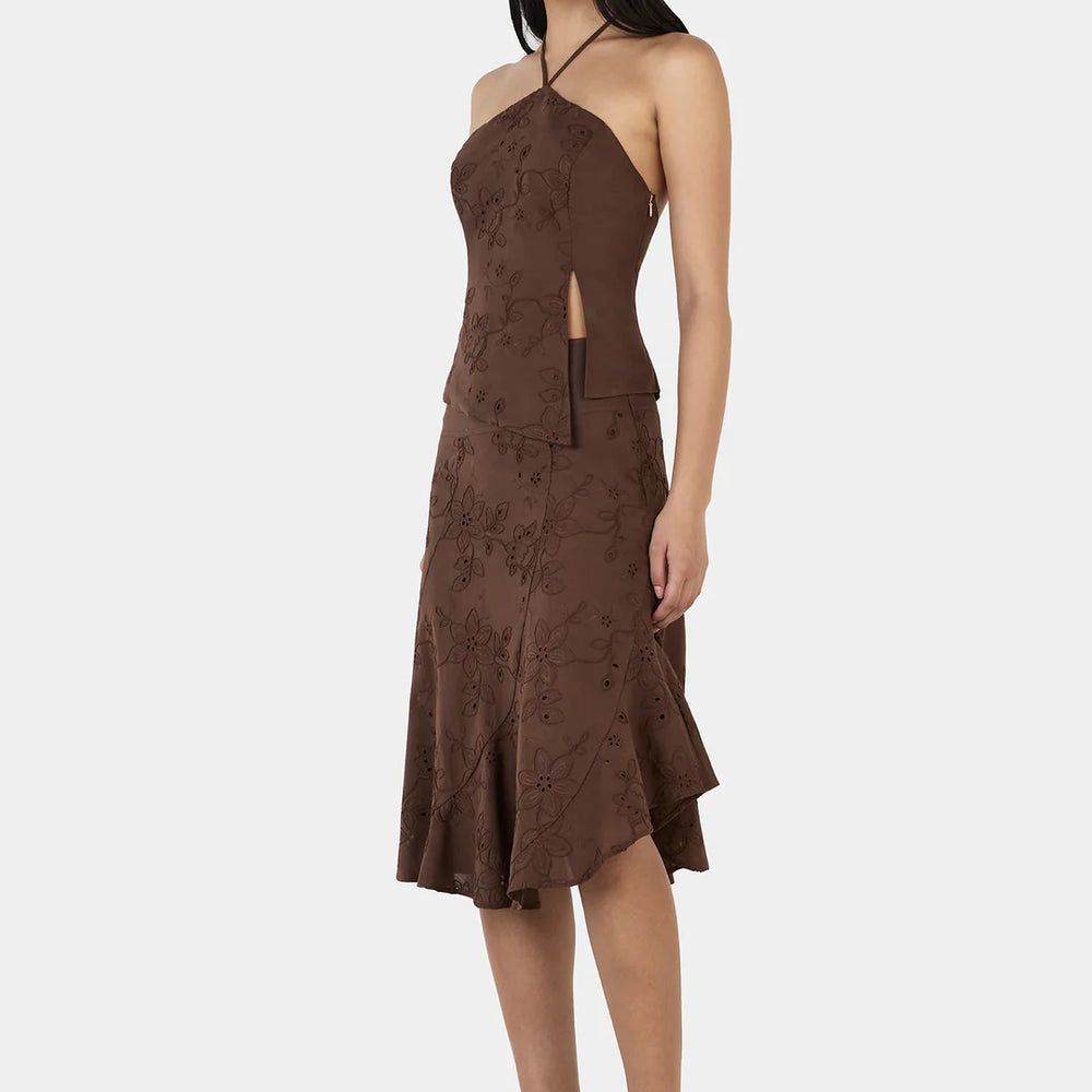 Ownley - Jasmine Midi Skirt in Chocolate Anglaise