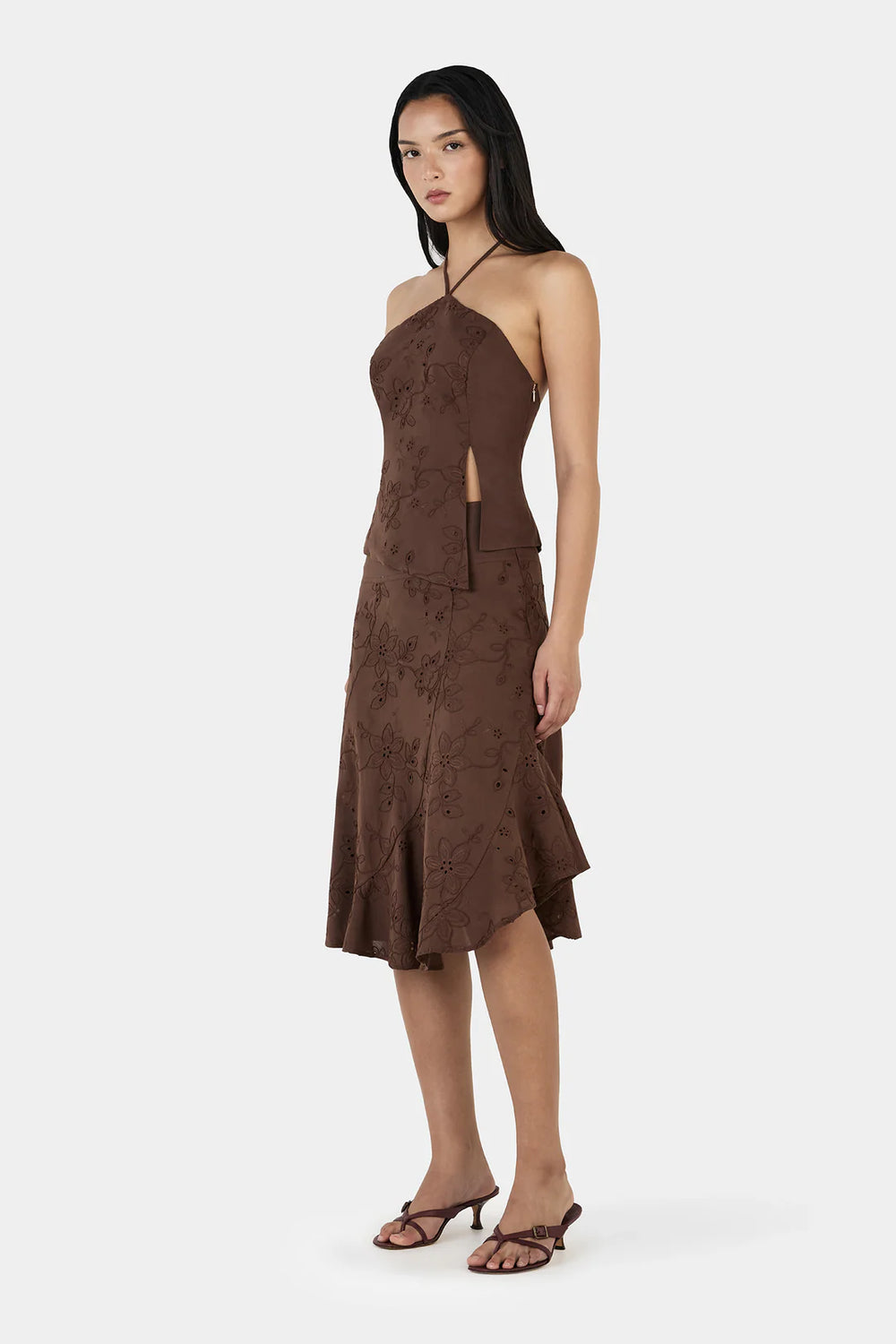 Ownley - Jasmine Midi Skirt in Chocolate Anglaise