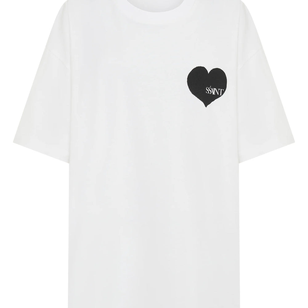 SSAINT - Heart Tee in White/ Black Heart
