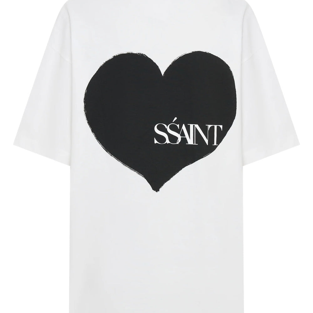 SSAINT - Heart Tee in White/ Black Heart