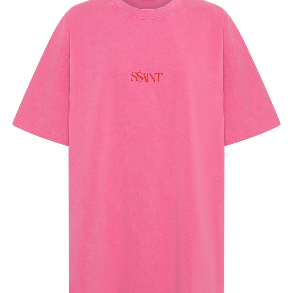 SSAINT - No Vacancy Tee in Dark Pink Acid Wash