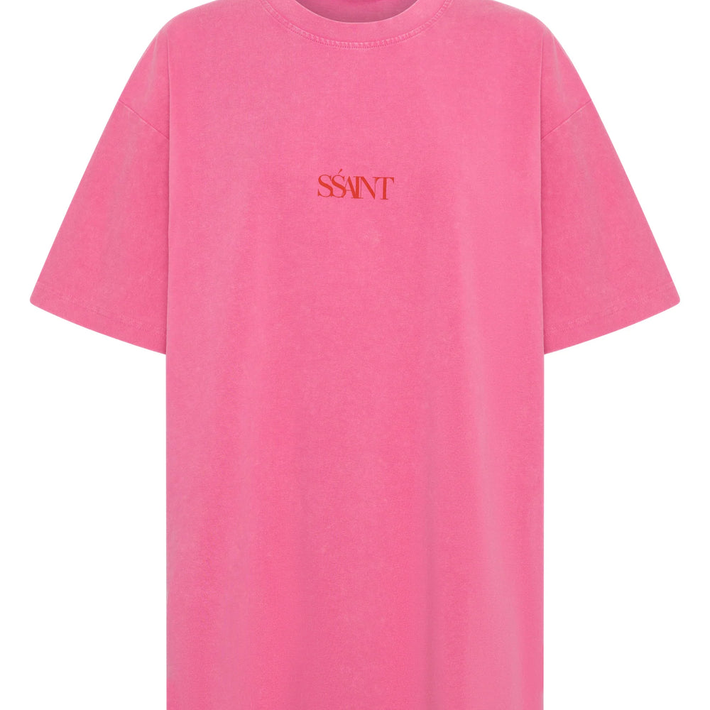 SSAINT - No Vacancy Tee in Dark Pink Acid Wash