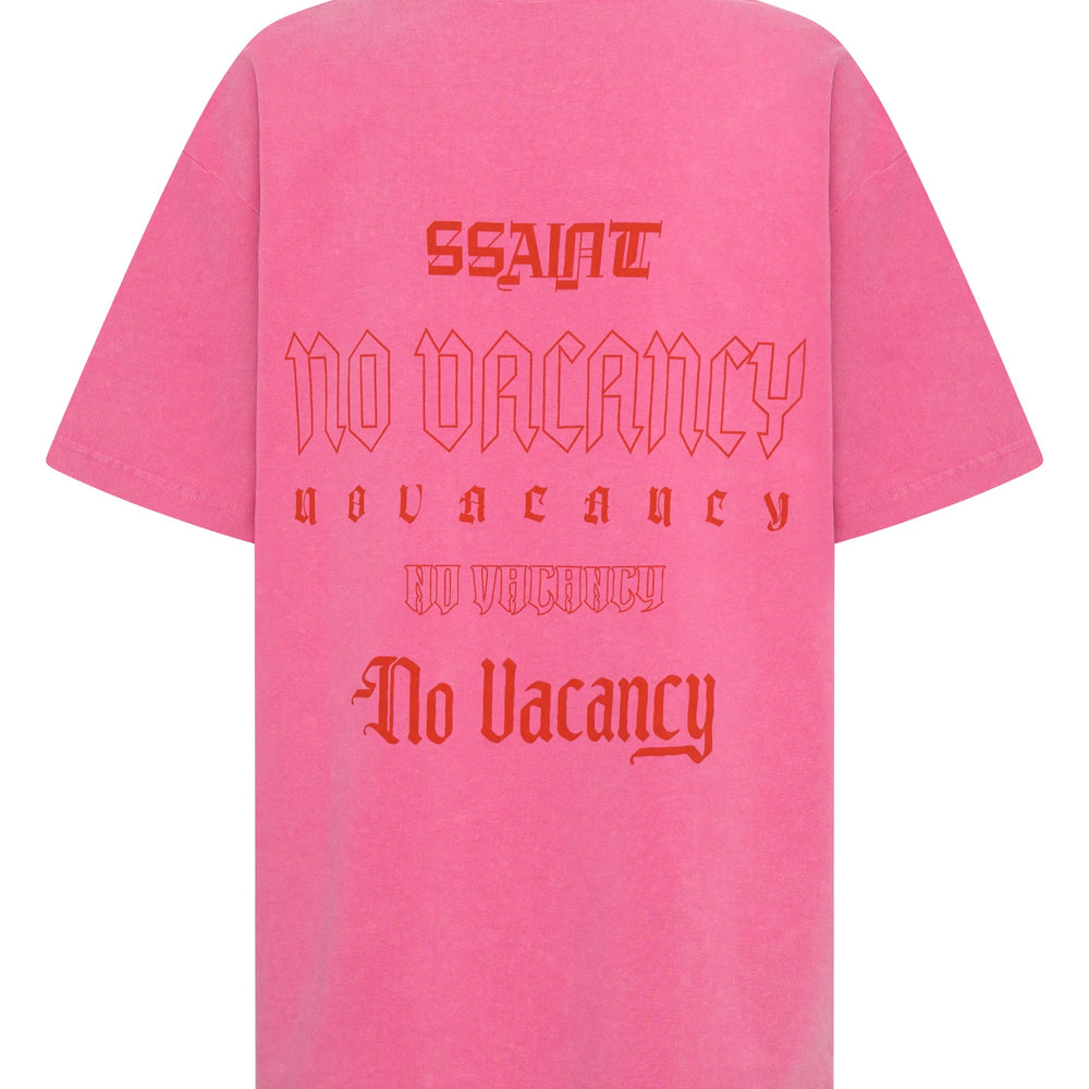 SSAINT - No Vacancy Tee in Dark Pink Acid Wash
