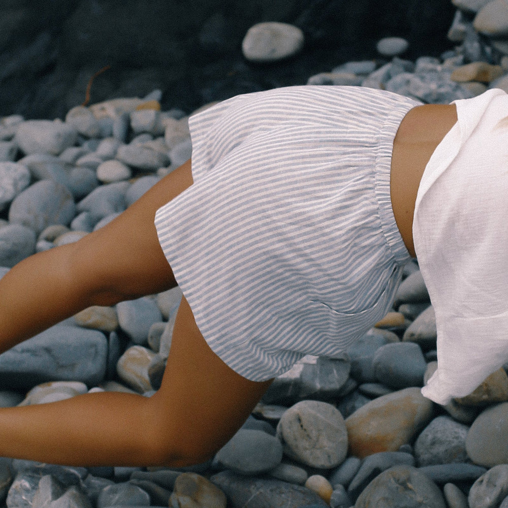 
                      
                        Bare Road - Ava Short in Washed Blue Stripe
                      
                    