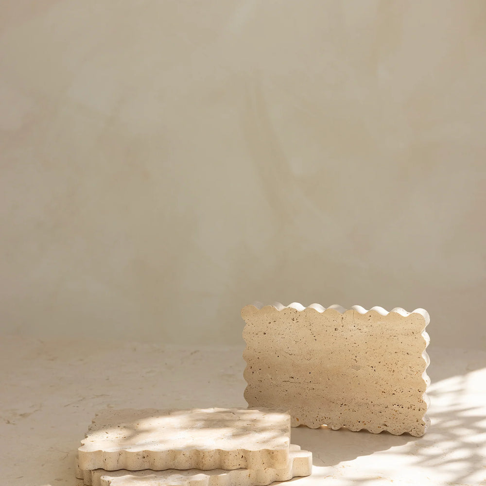 By West - Wave Tray in Beige Travertine