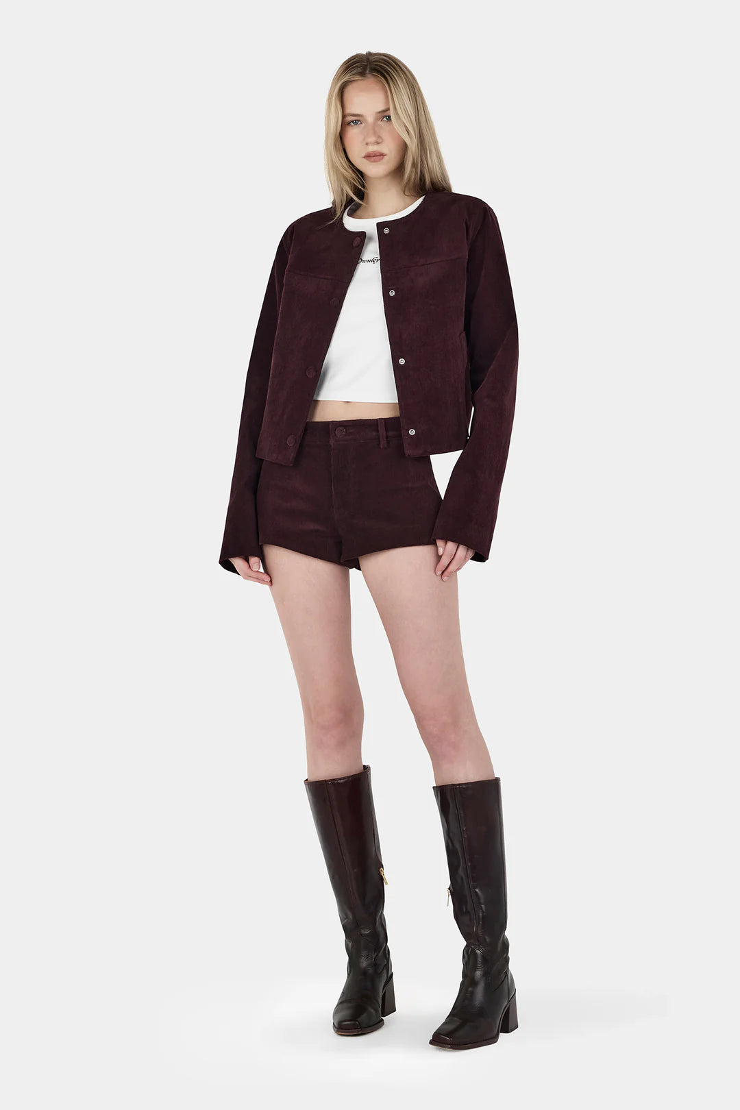 Ownley - Cadence Cord Jacket in Cherry Choc