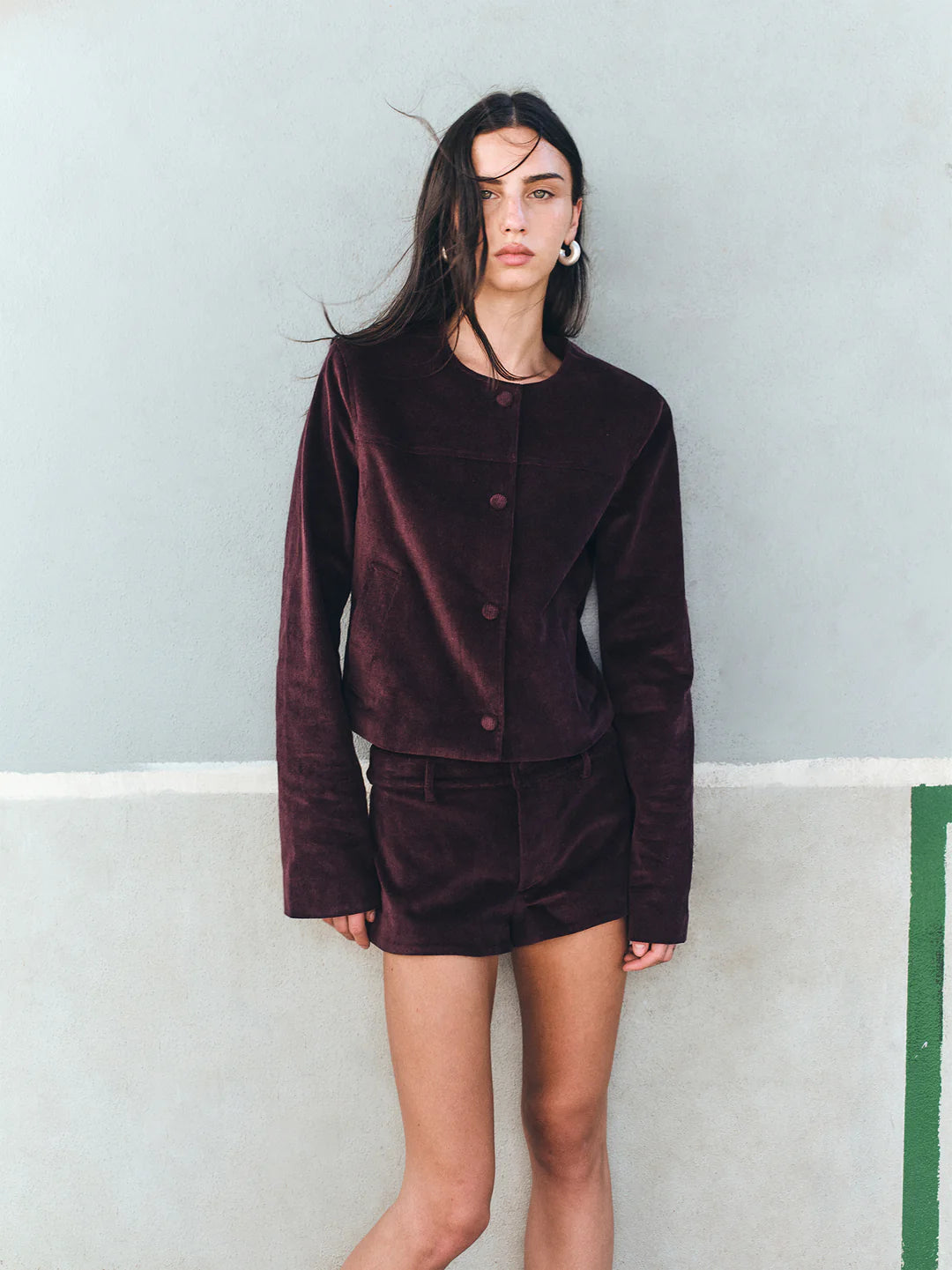 Ownley - Cadence Cord Jacket in Cherry Choc