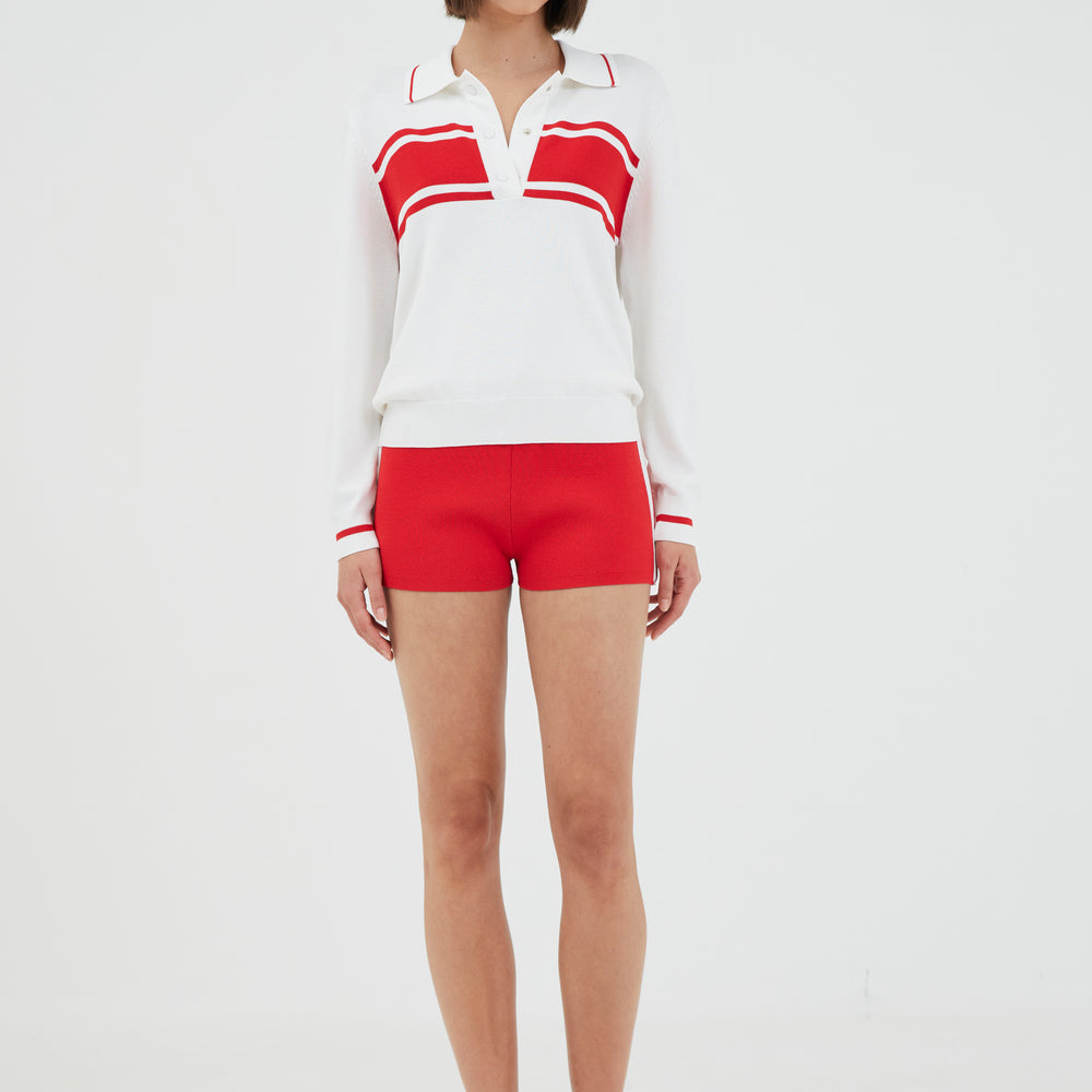 
                      
                        Third Form - Rewind Knit Long Sleeve Polo in Cherry Tomato
                      
                    