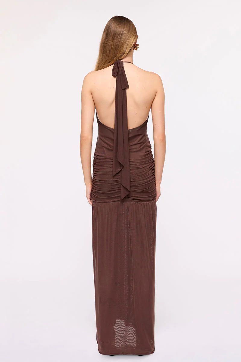 Suboo - Chloe Halter Mesh Maxi in Chocolate