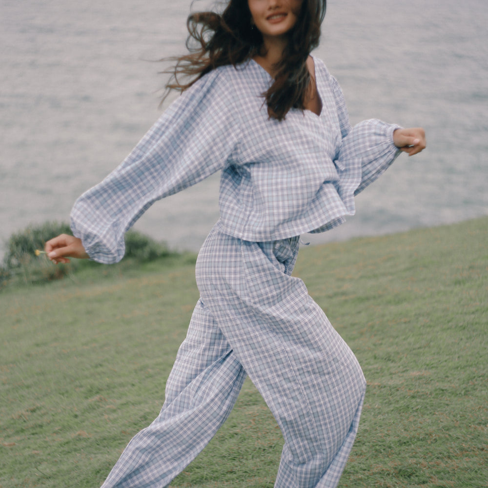 Bare Road - Ella Wrap Top in Cloud Plaid