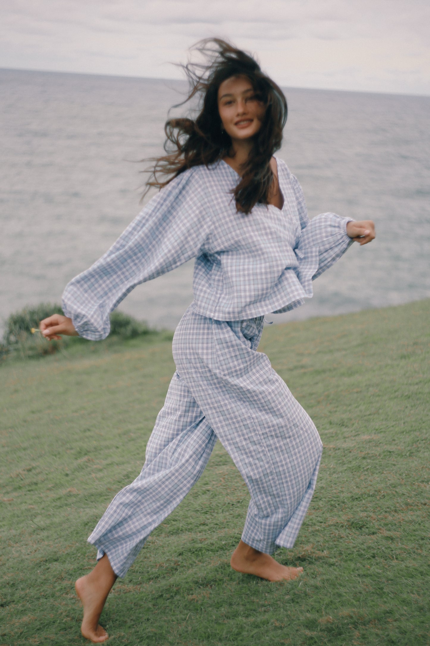 Bare Road - Ella Wrap Top in Cloud Plaid
