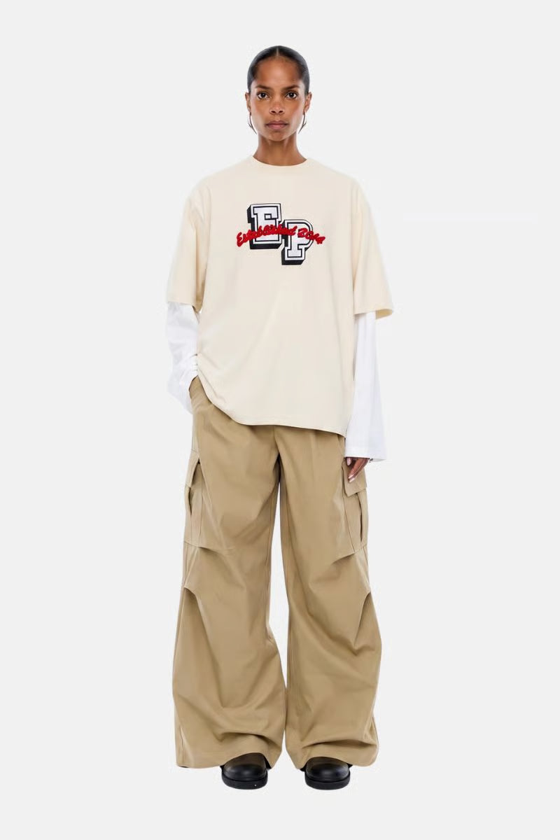 Ena Pelly - Pelly Collegiate Long Sleeve Layer Tee in Ecru/ Vintage White
