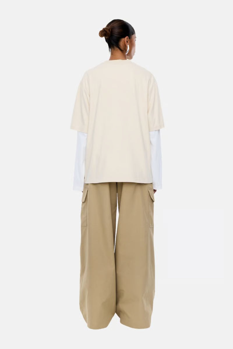 Ena Pelly - Pelly Collegiate Long Sleeve Layer Tee in Ecru/ Vintage White