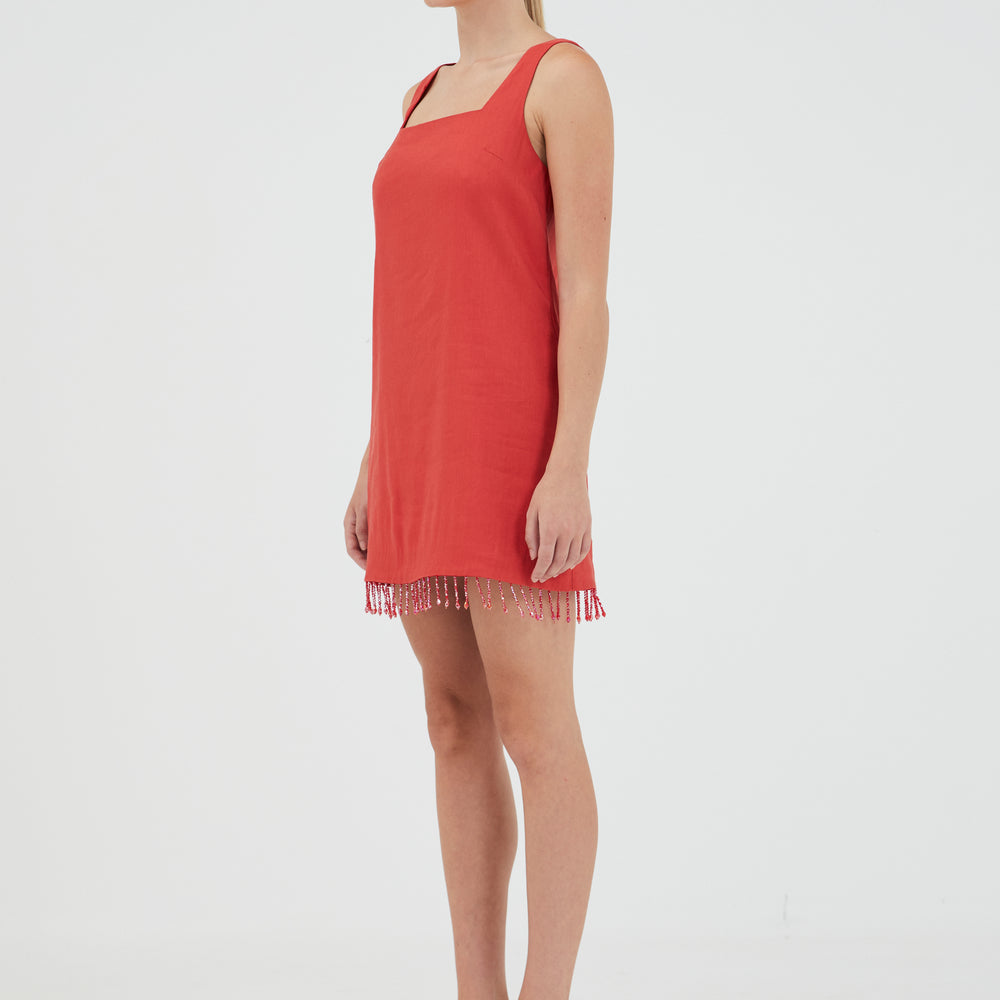 Third Form - Flame Linen Mini Dress in Grenadine