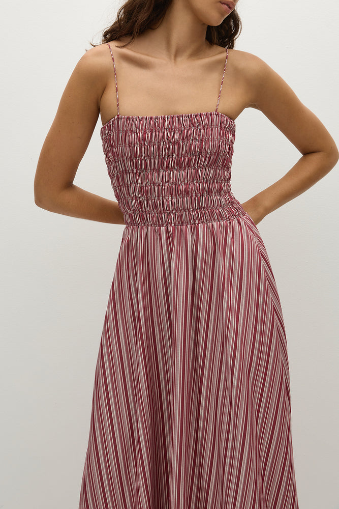 Faithfull The Brand - Anniken Maxi Dress in Burgandy Stripe