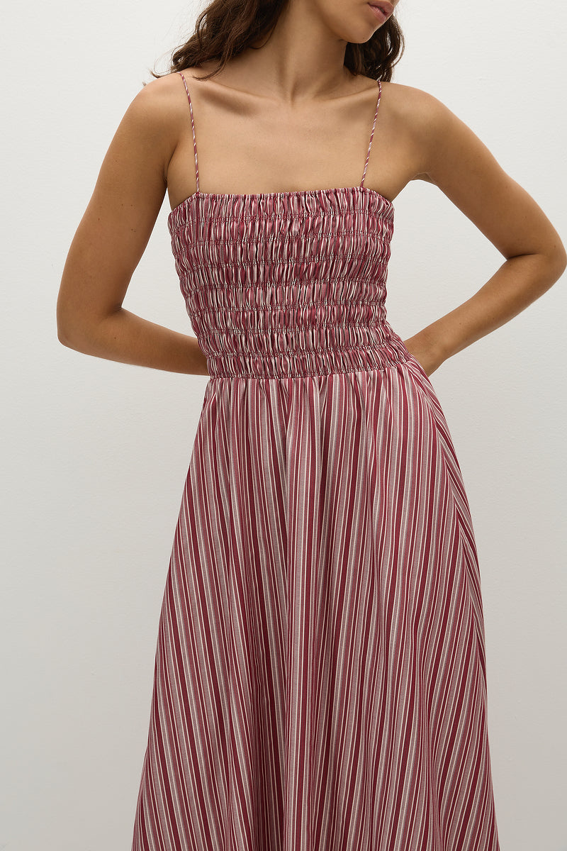 Faithfull The Brand - Anniken Maxi Dress in Burgandy Stripe