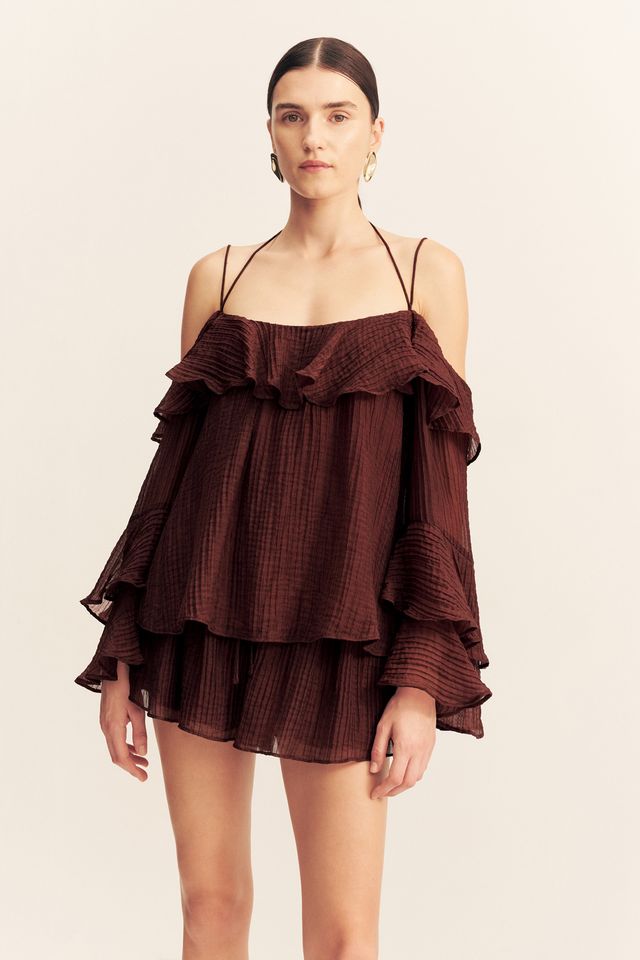 Shona Joy - Anika Tiered Ruffle Top in Umber