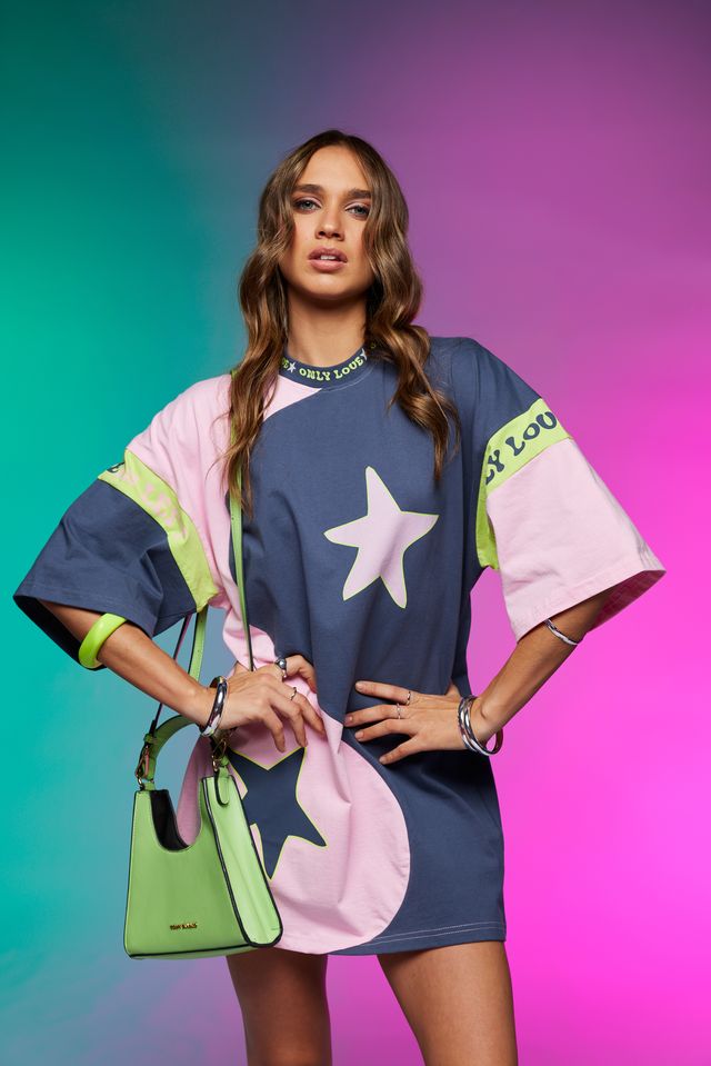 Only Lovers Left - Ying Yang Tee Dress in Charcoal/Lime