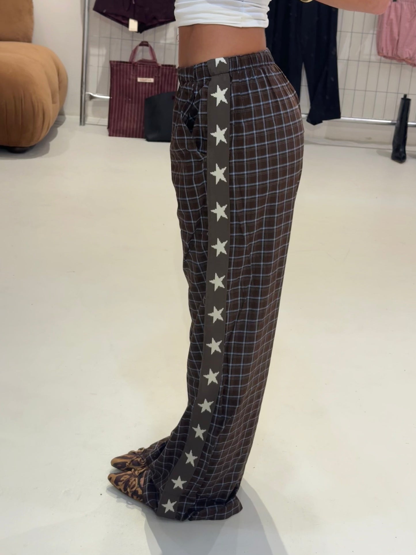 By Frankie -  Check and Star Pant in Chocolate/ Blue
