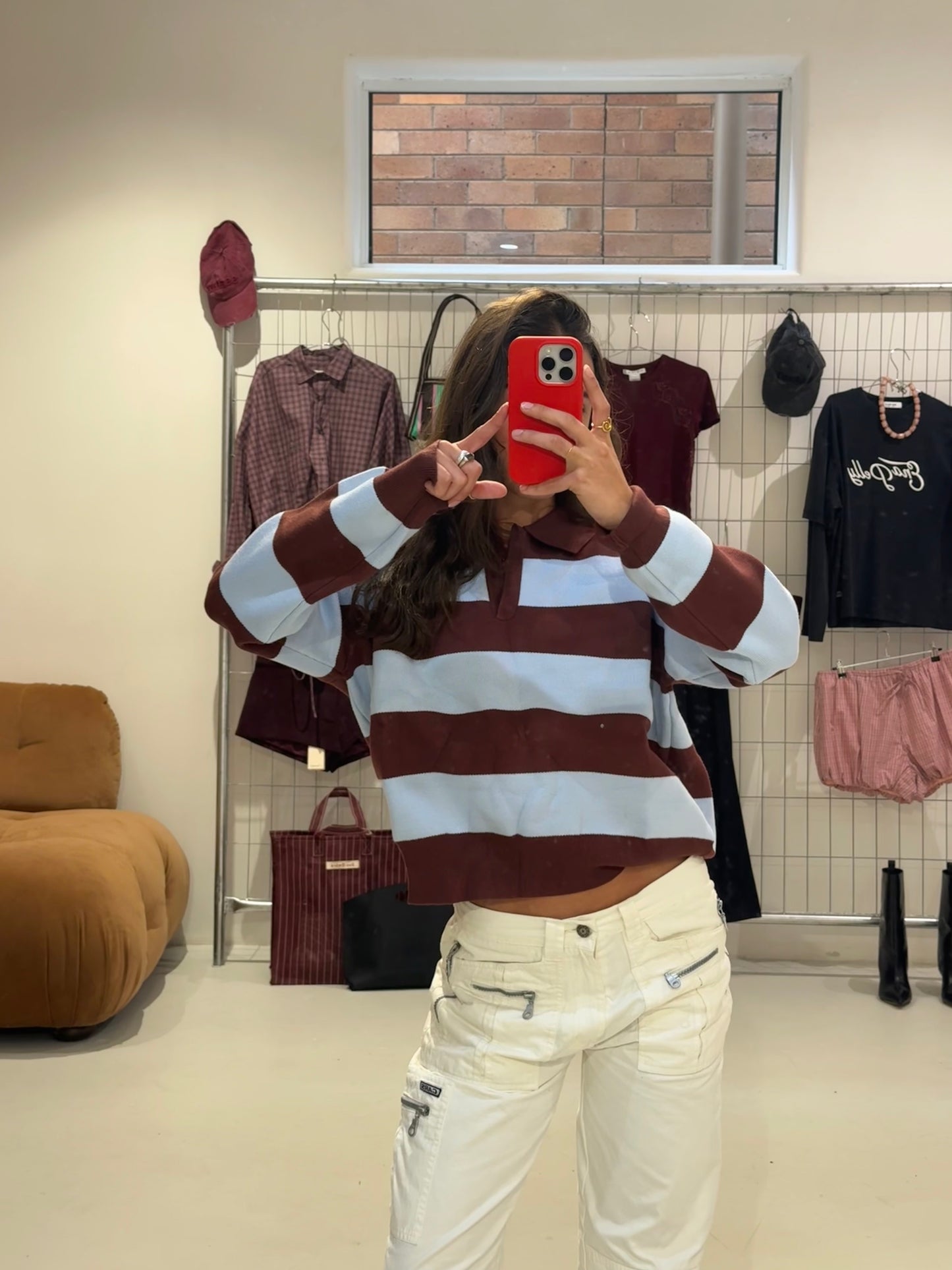 Emte - Graham Sweater in Chocolate/ Blue