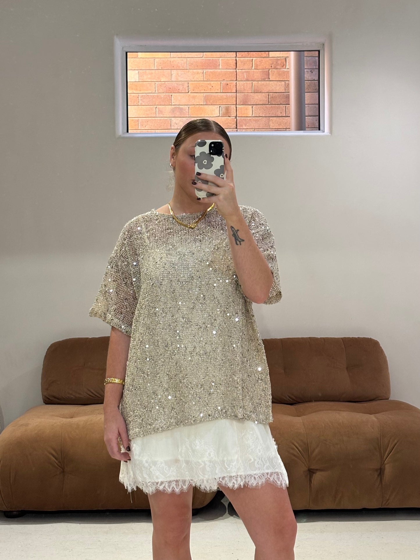 By Frankie - Knit Sequin Shirt in Milk