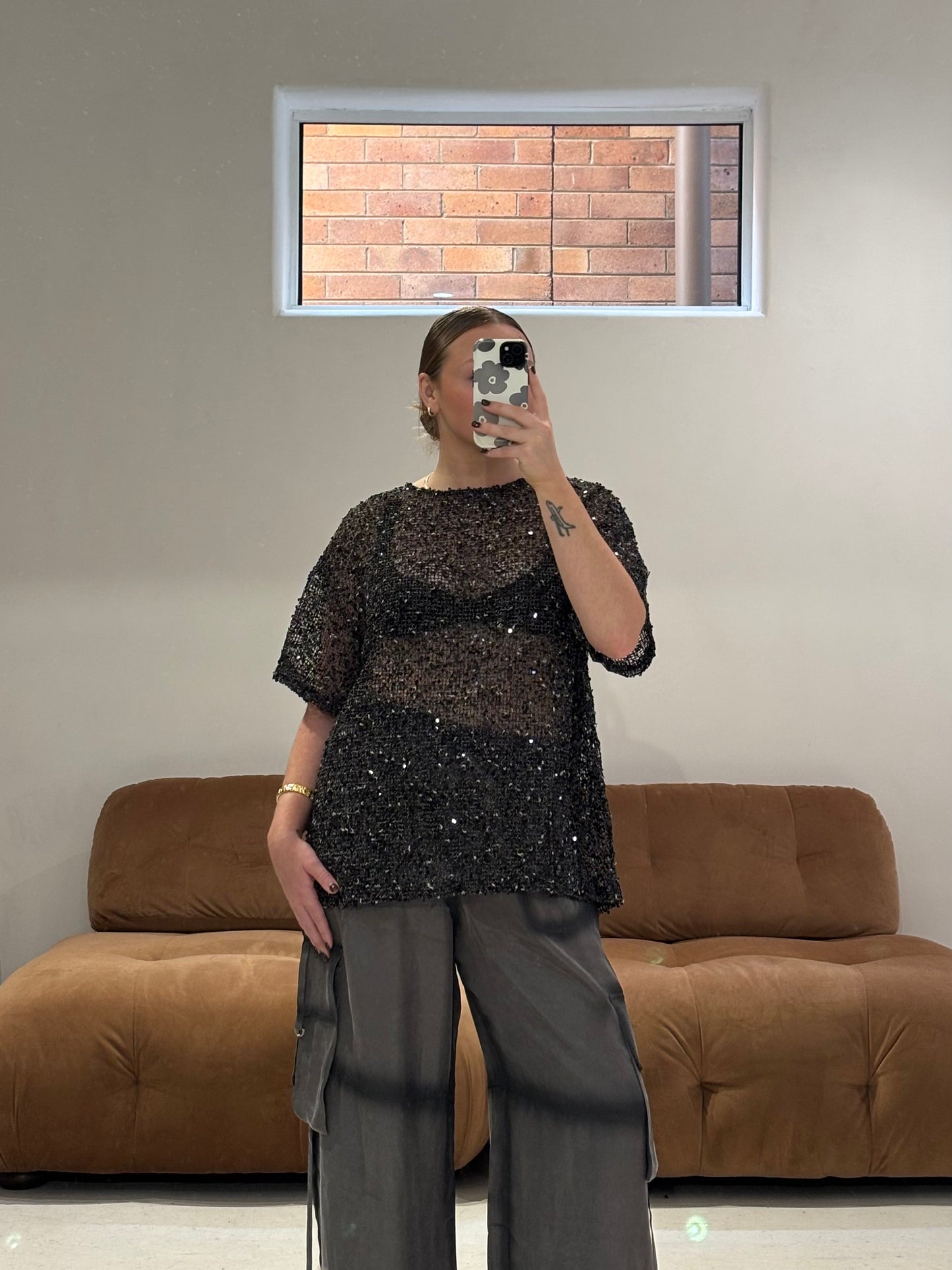 By Frankie - Knit Sequin Shirt in Black