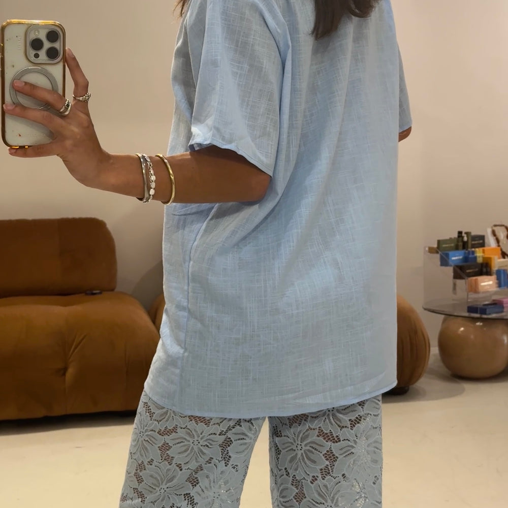 
                      
                        By Frankie -  Lace & Linen Look Set in Powder Blue
                      
                    