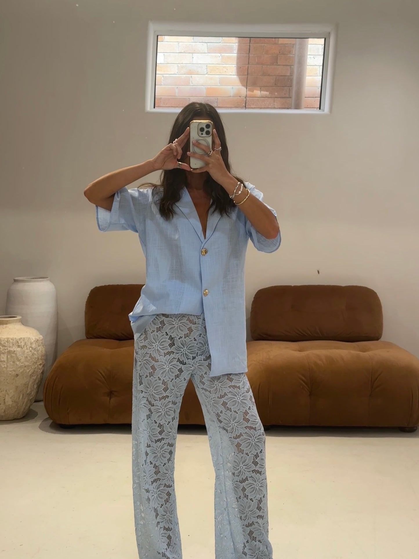 By Frankie -  Lace & Linen Look Set in Powder Blue