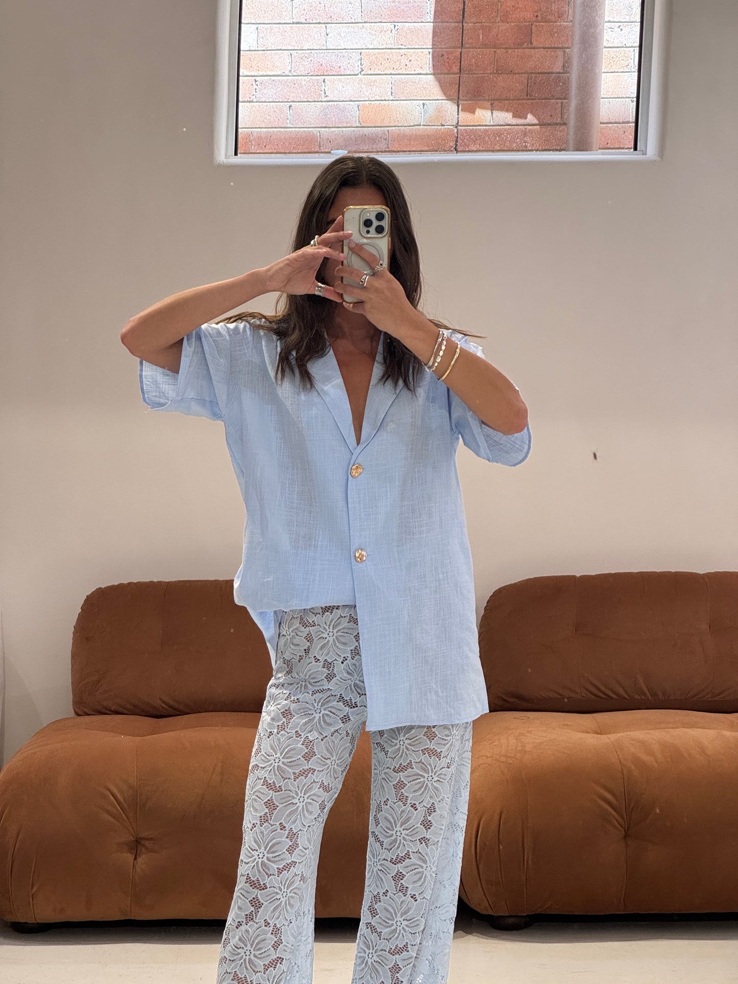 By Frankie -  Lace & Linen Look Set in Powder Blue