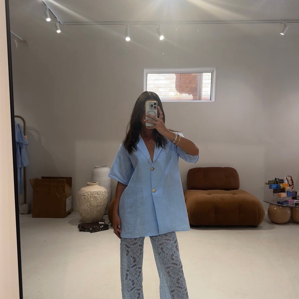 
                      
                        By Frankie -  Lace & Linen Look Set in Powder Blue
                      
                    