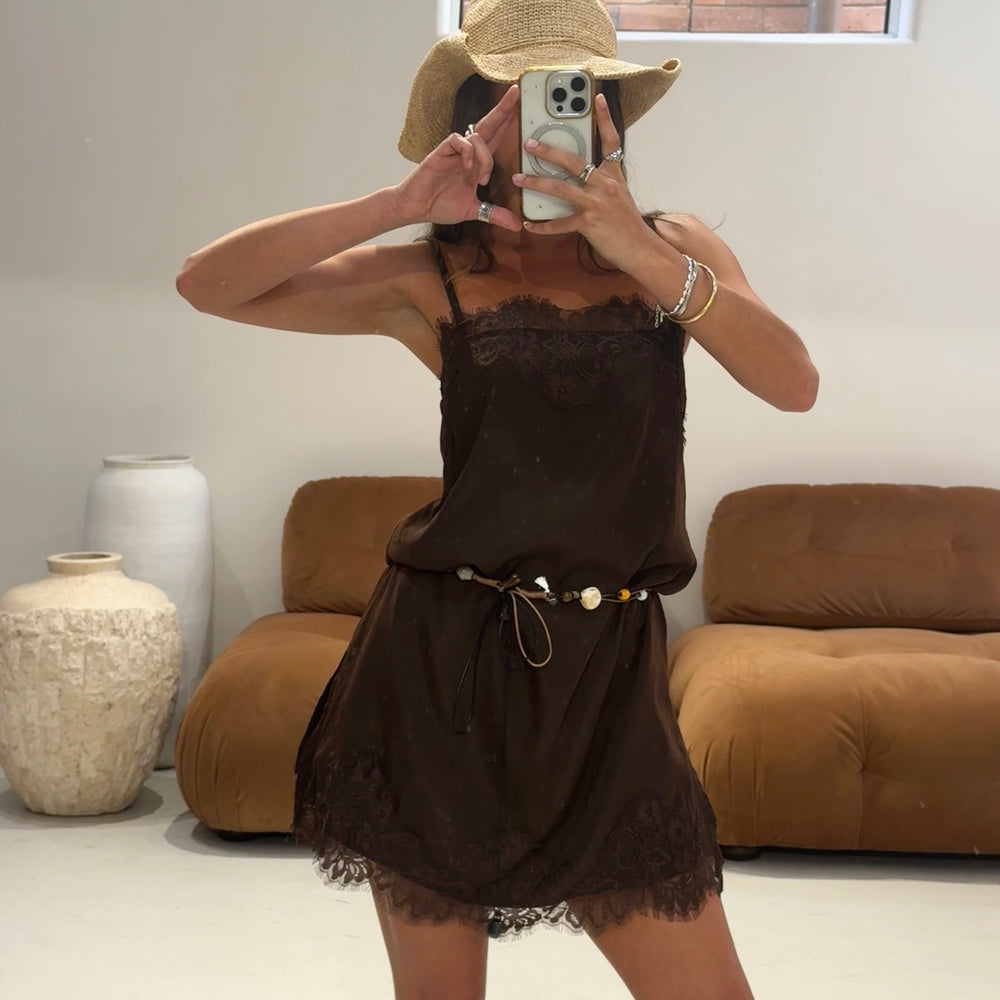 By Frankie - Lace Shift Dress in Chocolate