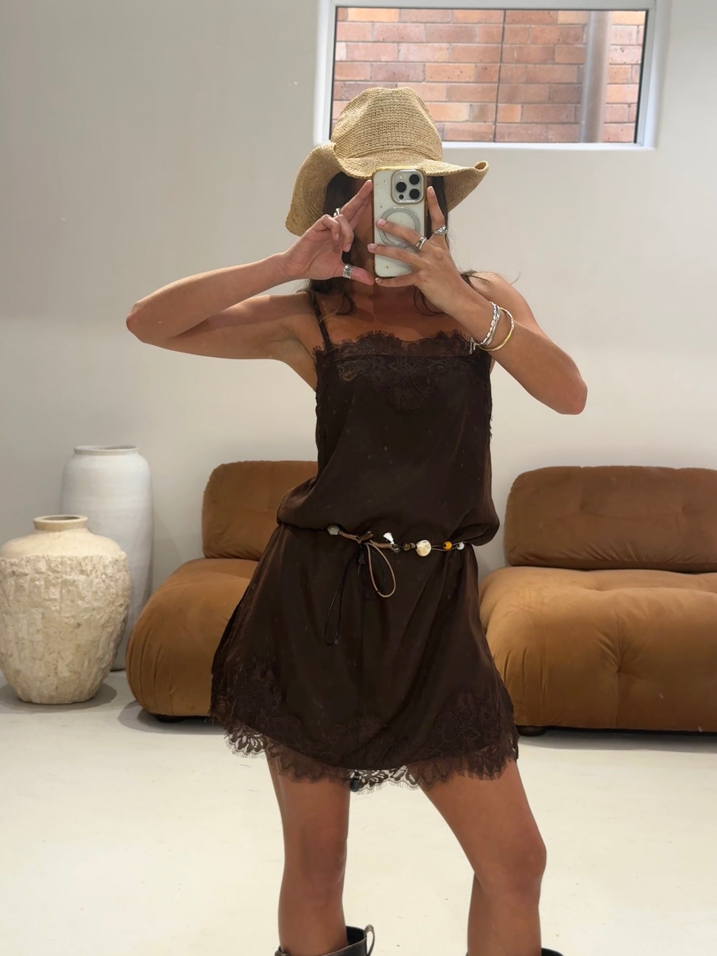 By Frankie - Lace Shift Dress in Chocolate