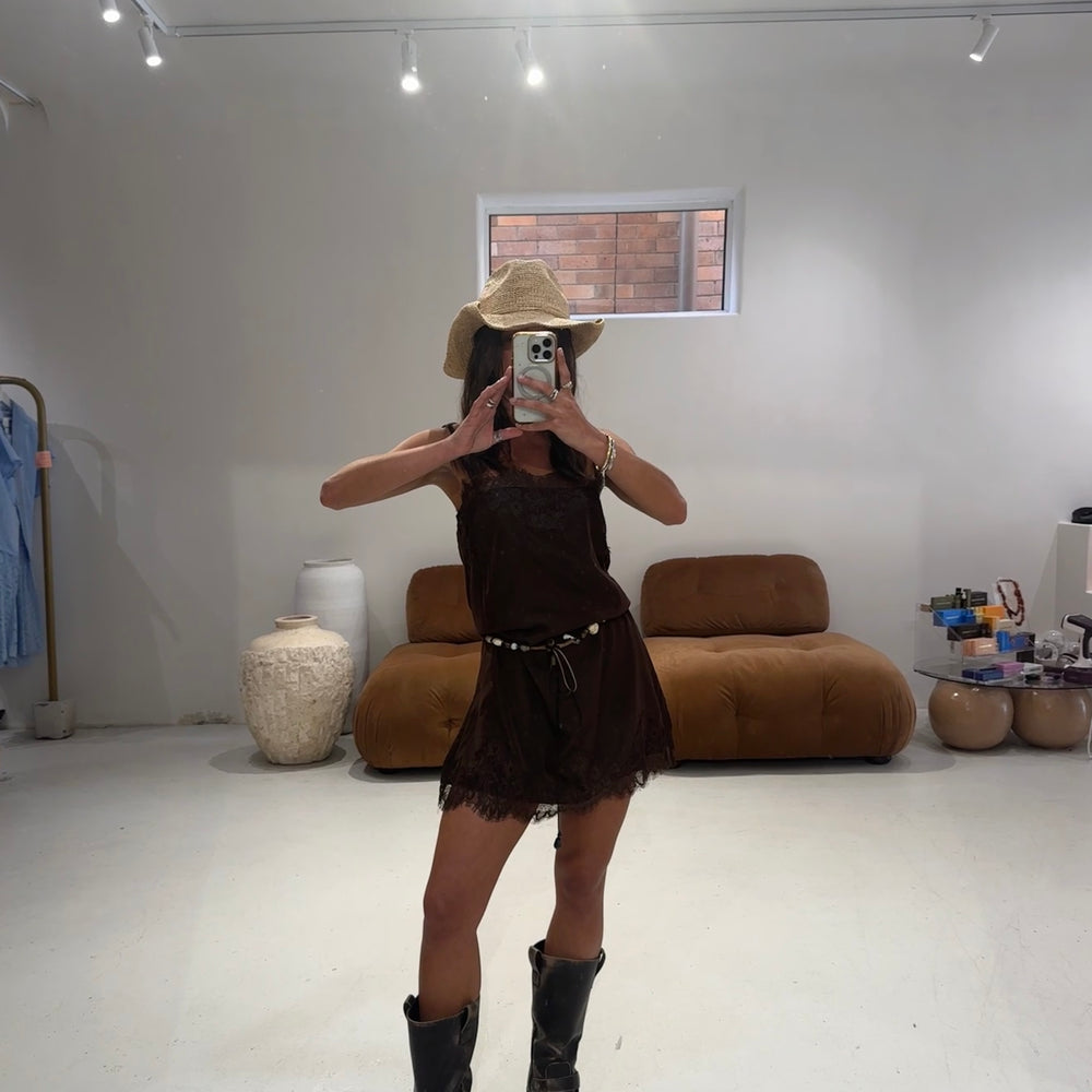 
                      
                        By Frankie - Lace Shift Dress in Chocolate
                      
                    