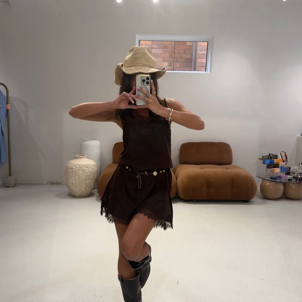 By Frankie - Lace Shift Dress in Chocolate