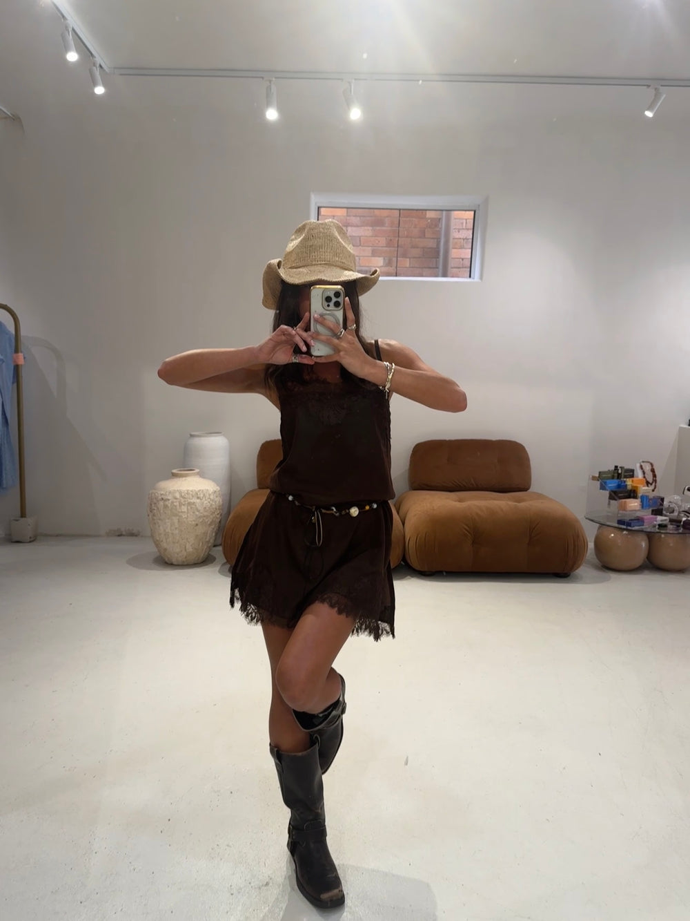 By Frankie - Lace Shift Dress in Chocolate