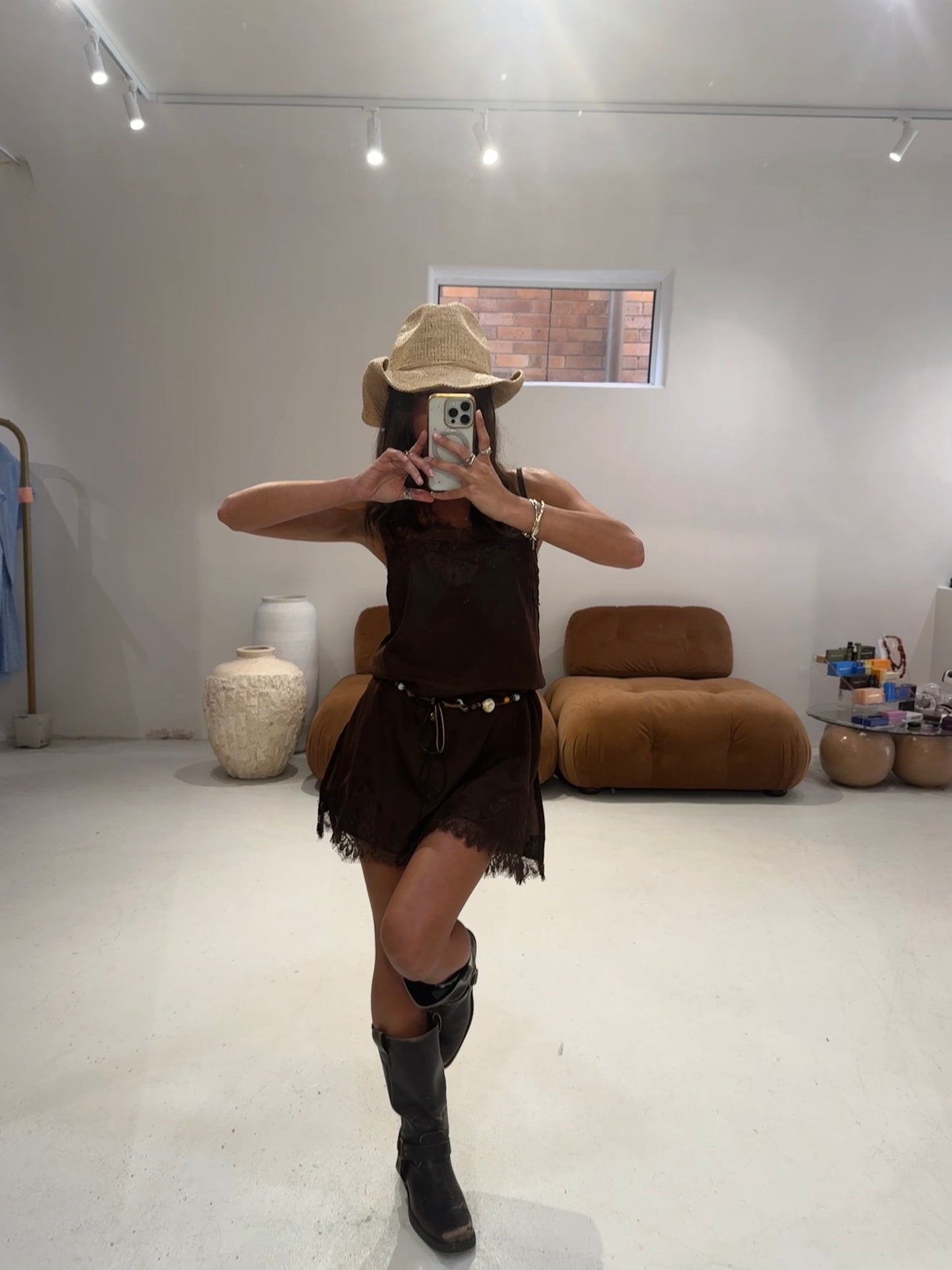 By Frankie - Lace Shift Dress in Chocolate